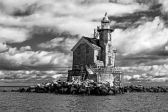 Stratford Shoal (MIddleground) Lighthouse Made of Stone BW